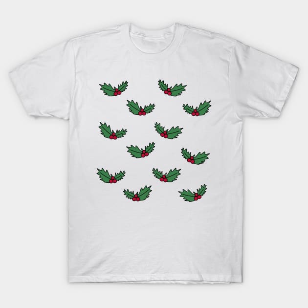 Christmas Holly Leaves Cartoon Doodle Pattern, made by EndlessEmporium T-Shirt by EndlessEmporium